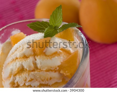 mixed yogurt and apricot ice cream close up