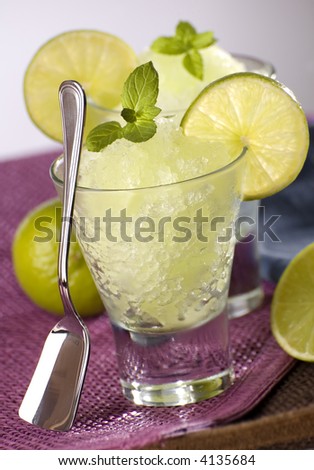fresh lime granita with mint close up