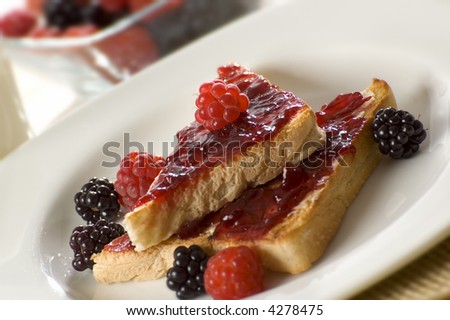 toast with raspberry jam close up shoot