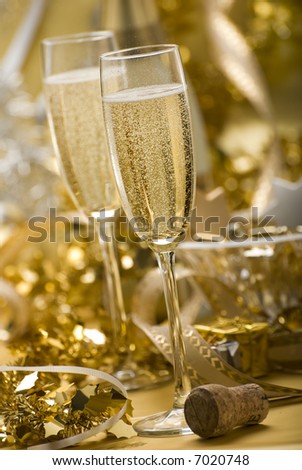 two glasses of champagne for christmas close up