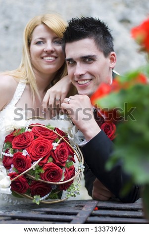 young couple on the wedding day portrait