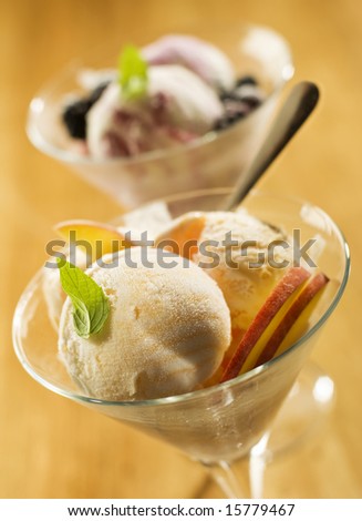 refreshing peach ice cream in tall glass close up