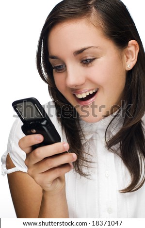 portrait of happy woman with mobile phone