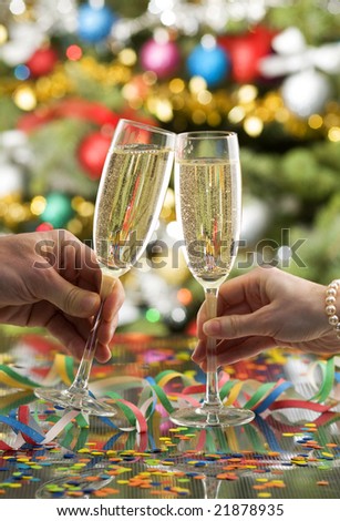 new year toast with champagne close up shoot