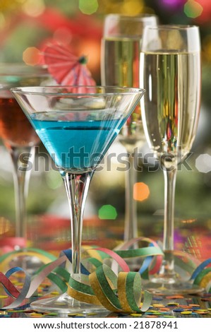 colorful drinks for new year close up shoot