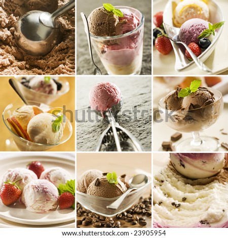beautiful ice cream collage made from nine photographs