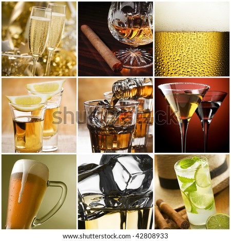 Beautiful alcohol collage made from nine photos