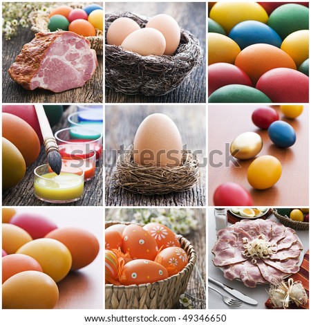 Colorful easter collage made from nine photographs