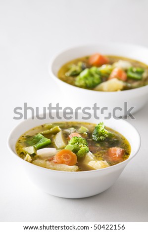 Fresh hot vegetable soup close up shoot