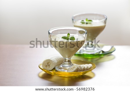 Fresh banana smoothie with mint close up shoot