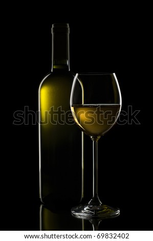 White wine in glass on black background close up