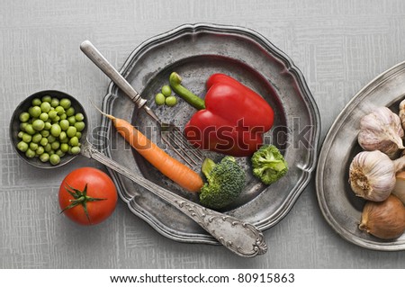 Raw vegetables vintage background close up shoot