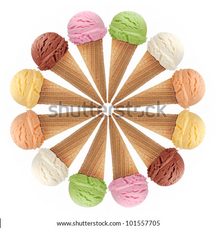 ice cream cones on white background
