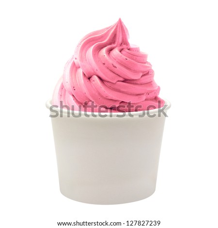 Blank Paper Cup With Strawberry Soft Ice Cream On White Background