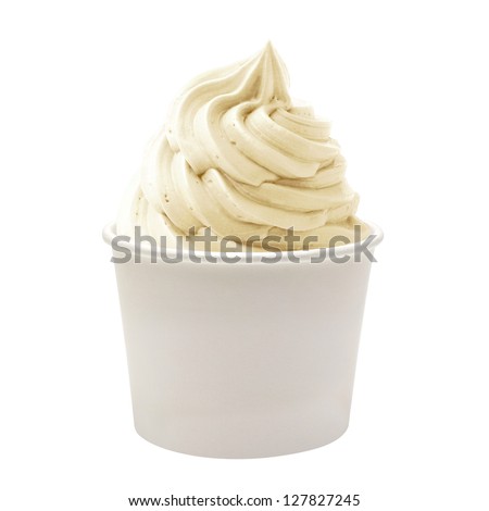 Blank Paper Cup With Vanilla Soft Ice Cream On White Background