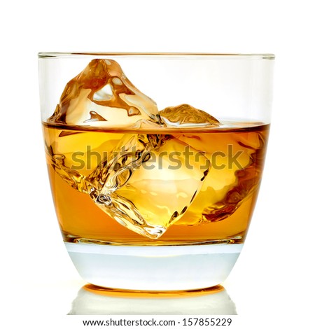 Whiskey With Ice Cubes In Glass With Clipping Path