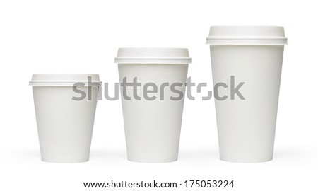 Three sizes blank take away filter coffee cups including clipping path
