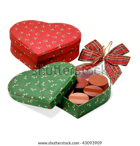 stock photo : Chocolate in heart shaped boxes