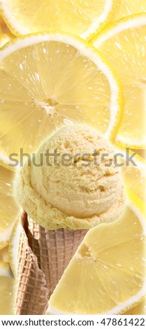 Lemon ice cream on lemon slices
