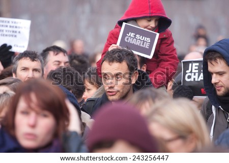 BRUSSELS - JANUARY 11: Silent march in support of free speech and against hate on January 11th, 2015 in Brussels, Belgium. 20000 persons participated.