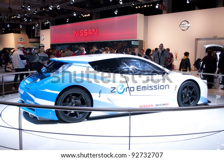 BRUXELLES, BELGIUM - JANUARY 14: Nissan Leaf Nismo RC electric car on display at Belgian Auto Salon 2012 on January 14, 2012 in Bruxelles, Belgium