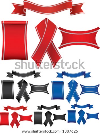 Vector Ribbon Banners In Red, Black And Blue, With And Without Margin