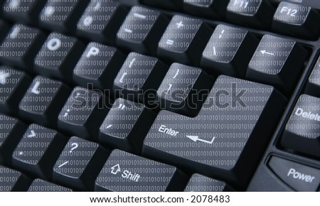 Black Computer Keyboard with overlay of Ones and Zeros on the Keypads