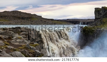 Dettifoss is a waterfall in Vatnajokull National Park in Northeast Iceland, and is reputed to be the most powerful waterfall in Europe
