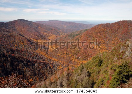 Fall Colors View from Chimney Tops Trail, Great Smoky Mountains National Park, Tennessee, USA