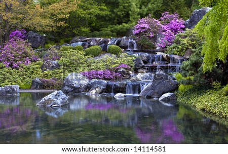 Waterfall in Montreal\'s Japanese botanical gardens