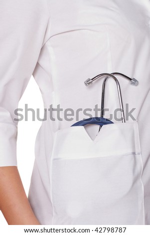 Close-up of medical tool stethoscope in doctor\'s smock