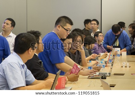 SHENZHEN, CHINA - NOV. 3: Inside the new Apple store. Apple open its seventh Apple store in mainland China, located in SHENZHEN on November 3, 2012.