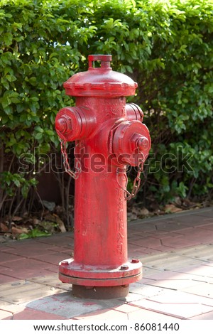 Red fire hydrant with Chinese letters 