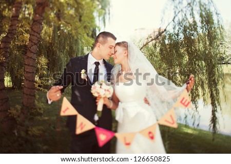 portrait of the bride and groom in wedding day