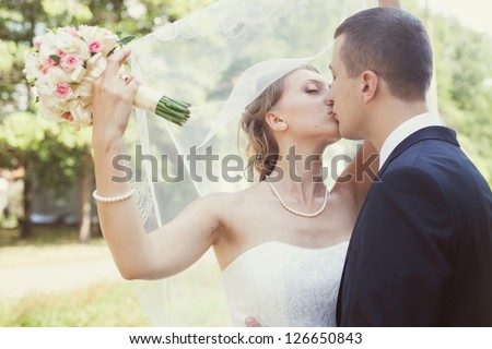 portrait of the bride and groom in wedding day