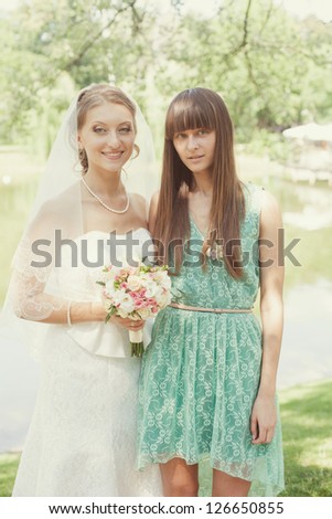 portrait of the bride and witness the wedding day