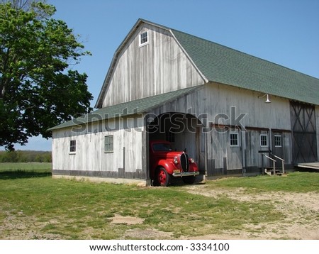 old barn with old truck