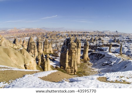 the valley of love in Goreme Cappadocia Turkey during the freezing winter months