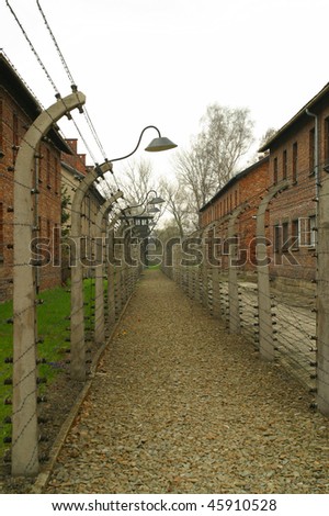 The electric fence at Auschwitz concentration camp Oswiecim Pola
