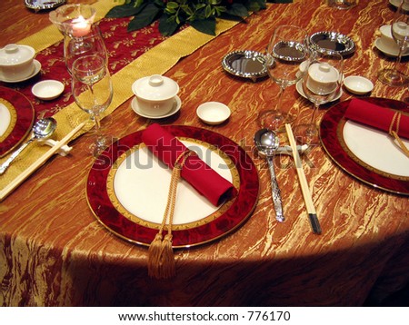 stock photo Chinese wedding banquet table setting