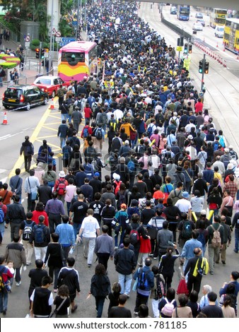 a demonstration with crowd of people in Hong Kong