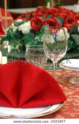 Details of a chinese wedding banquet table setting