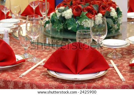 stock photo Details of a chinese wedding banquet table setting