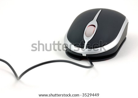 Close up of an optical wheel mouse in isolated white background