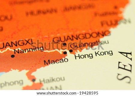 Close up of Hong Kong on map