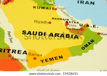 Close up of Saudi Arabia on map