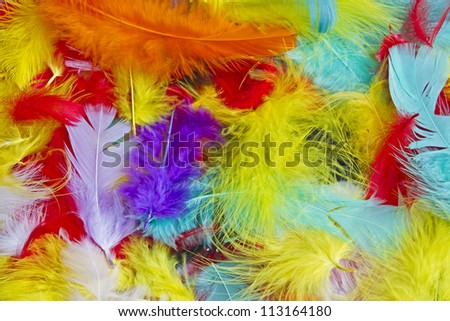 Background image of many different colored down feathers