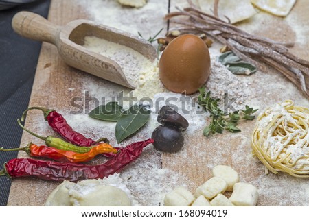 Kitchen Still Life - different ingredients for preparing a pasta