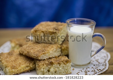Buttermilk cake with glass full of buttermilk