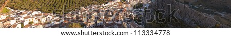 Panoramic photo overviewing the pueblo blanco Montejaque. Mountain village. Malaga. Andalusia. Spain.